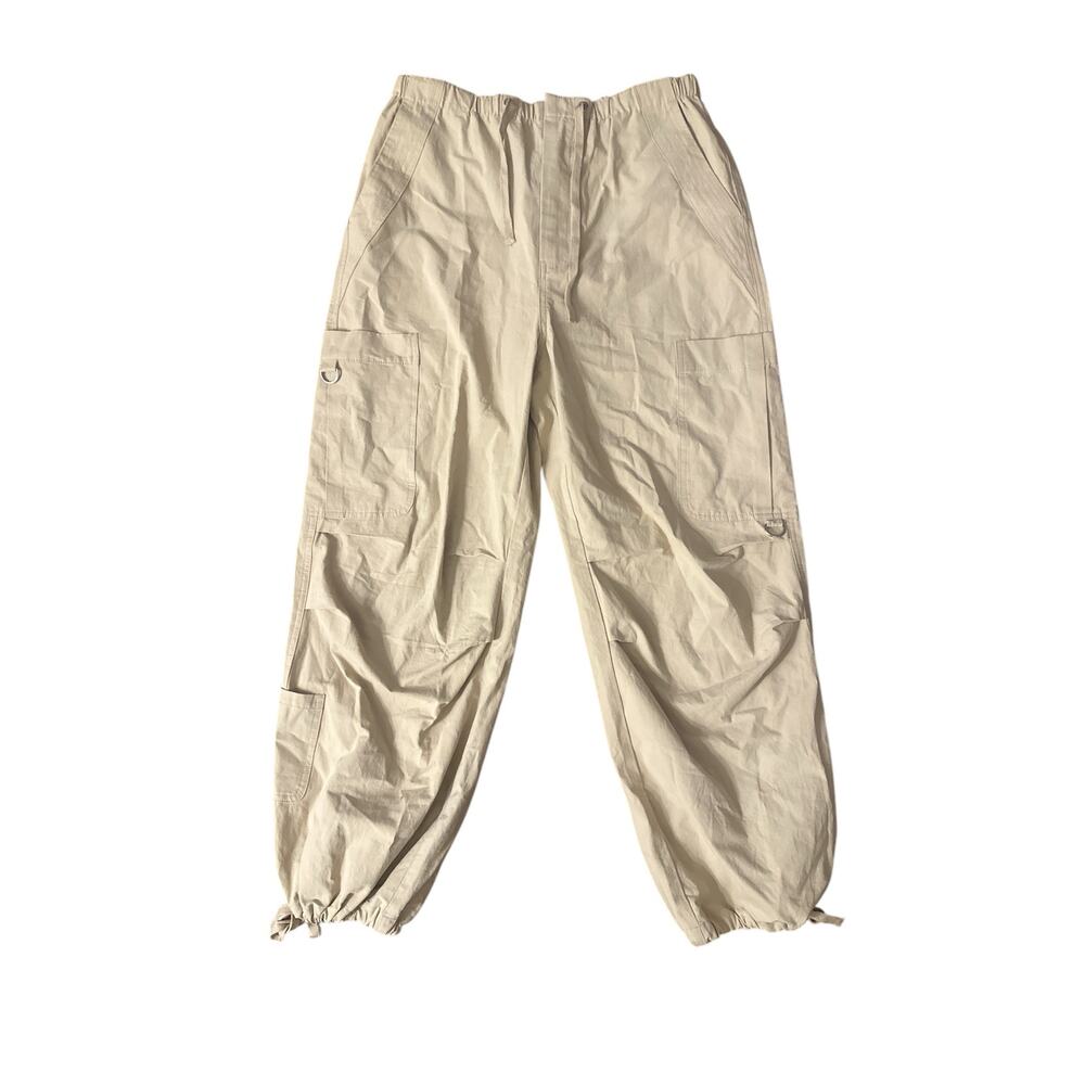 Women M By Dyln Lexi Cargo Utility Pants Light Khaki Brown Drawstring Relaxed